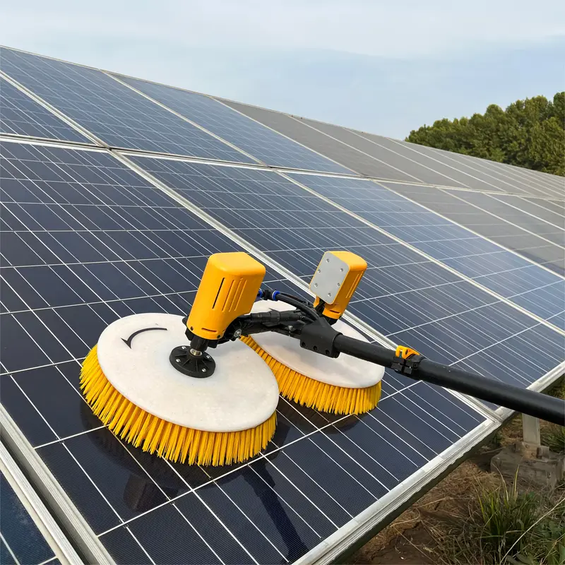 Automated brush cleaning solar panels during scheduled operations and maintenance